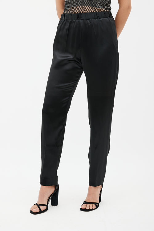 Dries Van Noten Black Satin Straight Leg Trouser