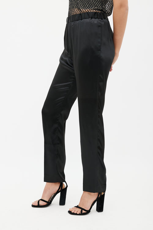 Dries Van Noten Black Satin Straight Leg Trouser