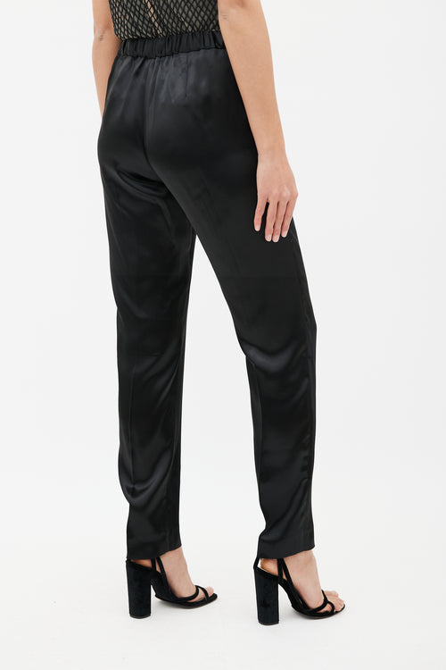 Dries Van Noten Black Satin Straight Leg Trouser