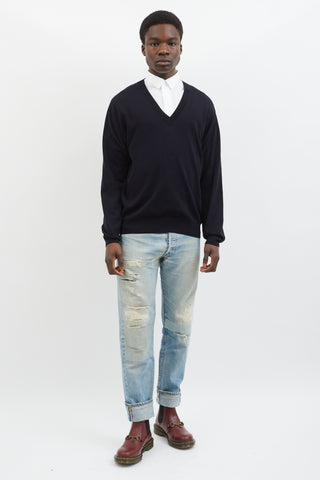 Dries Van Noten Black V-Neck Long Sleeve Sweater