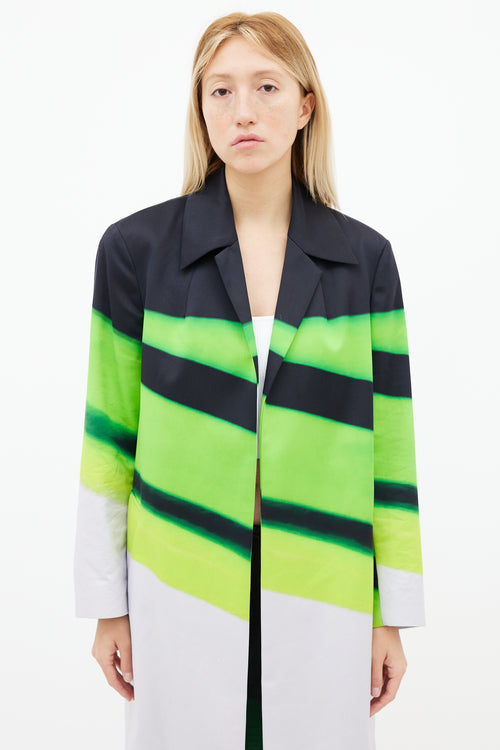 Dries Van Noten Black, Green 
Grey Rolta Long Coat