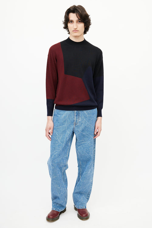 Dries Van Noten Black 
Multicolour Panelled Knit Sweater