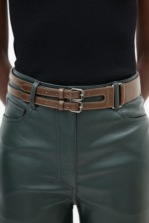 Dries Van Noten Brown Patent Leather Double Buckles Belt