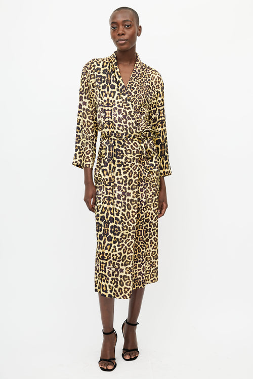 Dries Van Noten Brown 
Yellow Print Wrap Belted Dress