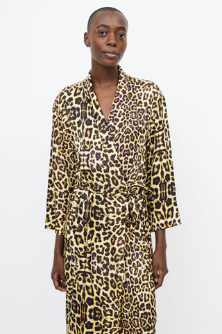 Dries Van Noten Brown 
Yellow Print Wrap Belted Dress