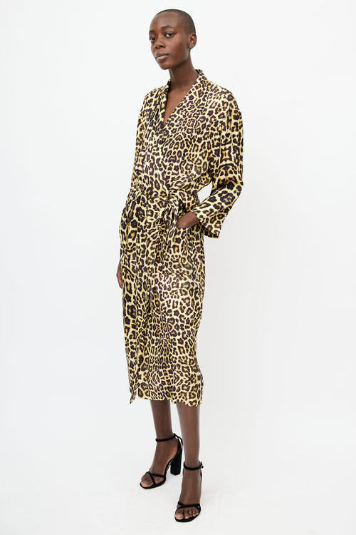 Dries Van Noten Brown 
Yellow Print Wrap Belted Dress