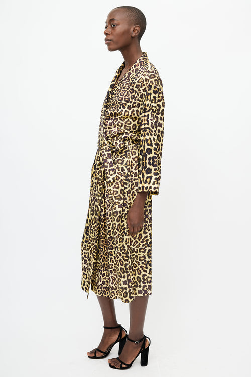 Dries Van Noten Brown 
Yellow Print Wrap Belted Dress