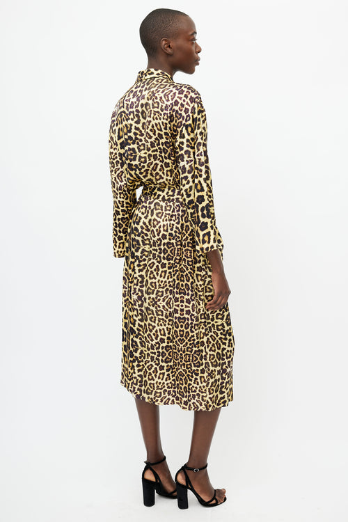 Dries Van Noten Brown 
Yellow Print Wrap Belted Dress