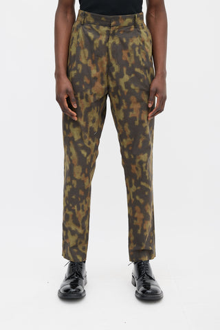 Dries Van Noten Green Camouflage Pleated Pant