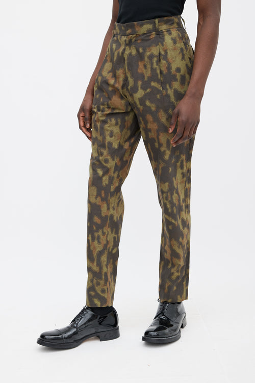 Dries Van Noten Green Camouflage Pleated Pant