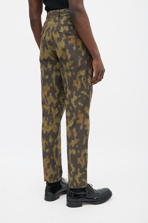 Dries Van Noten Green Camouflage Pleated Pant