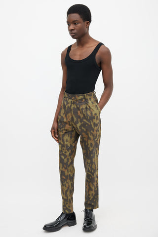 Dries Van Noten Green Camouflage Pleated Pant