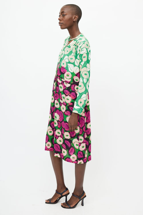 Dries Van Noten Green 
Purple Floral Midi Dress