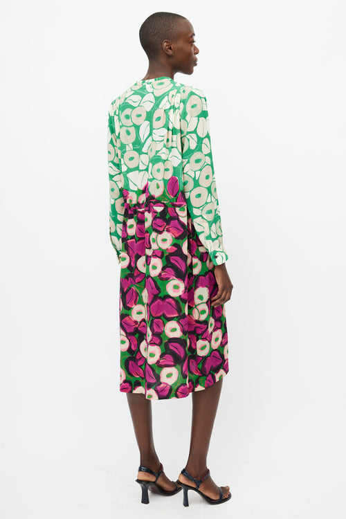 Dries Van Noten Green 
Purple Floral Midi Dress