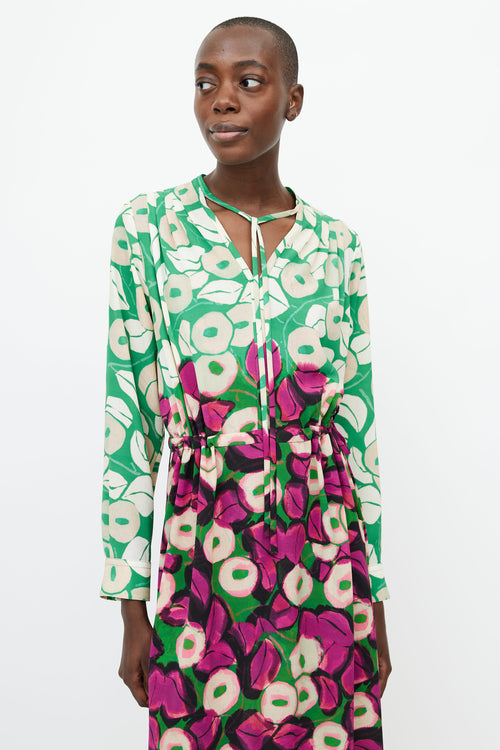 Dries Van Noten Green 
Purple Floral Midi Dress