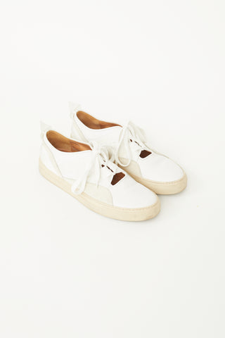 Dries Van Noten White Leather 
Suede Strap Lace Slip-On Sneaker