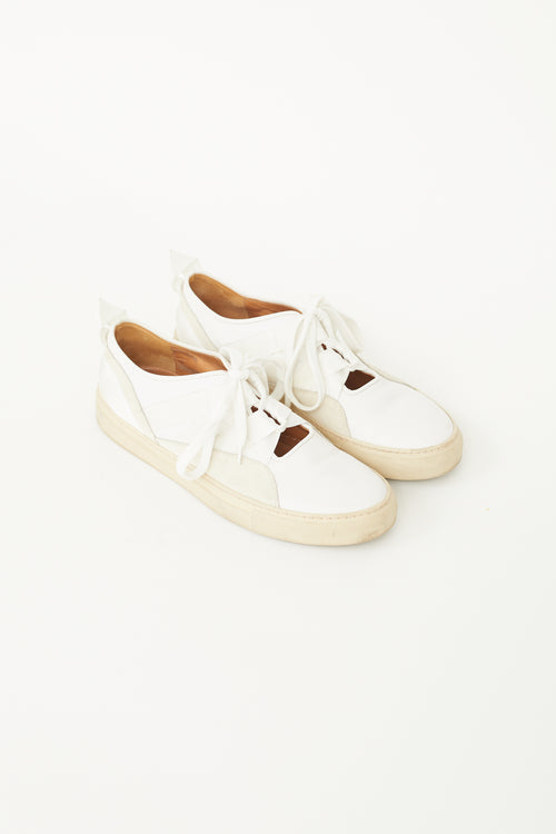 Dries Van Noten White Leather 
Suede Strap Lace Slip-On Sneaker