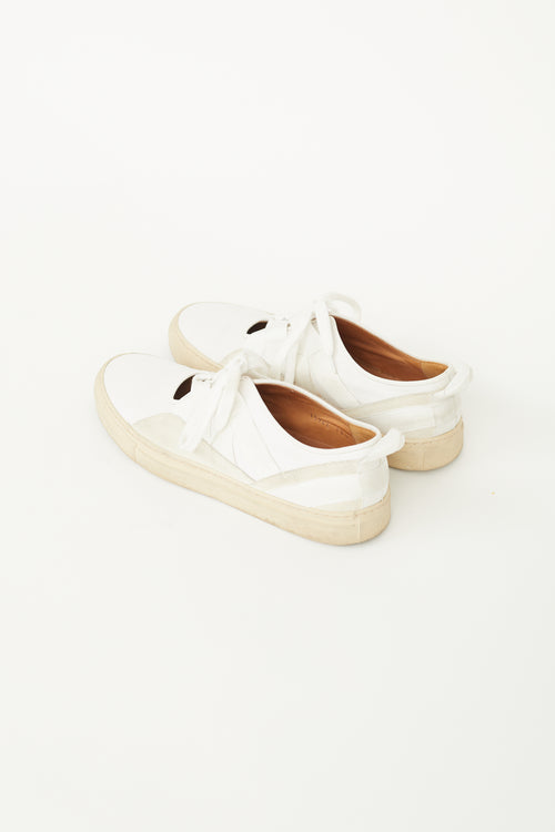 Dries Van Noten White Leather 
Suede Strap Lace Slip-On Sneaker