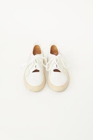 Dries Van Noten White Leather 
Suede Strap Lace Slip-On Sneaker