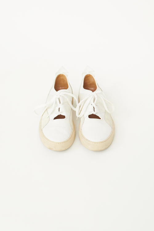 Dries Van Noten White Leather 
Suede Strap Lace Slip-On Sneaker