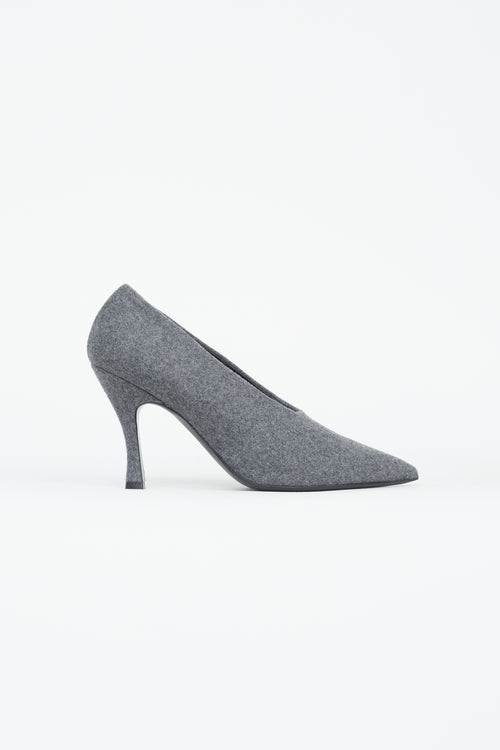 Dries Van Noten Grey Wool Pointed Toe Pump