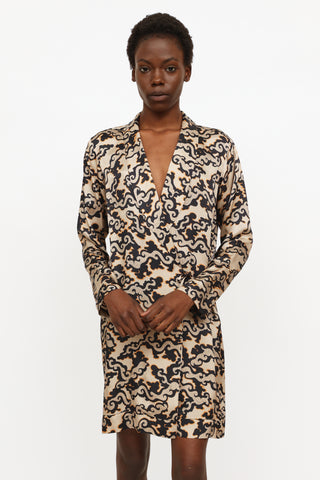 Dries Van Noten Brown 
Black Satin Wrap Dress