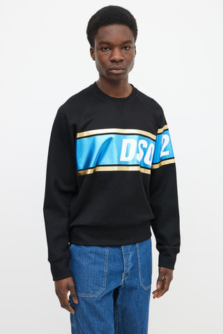 Dsquared3 Black, Blue 
Gold-Tone Stripe Sweater