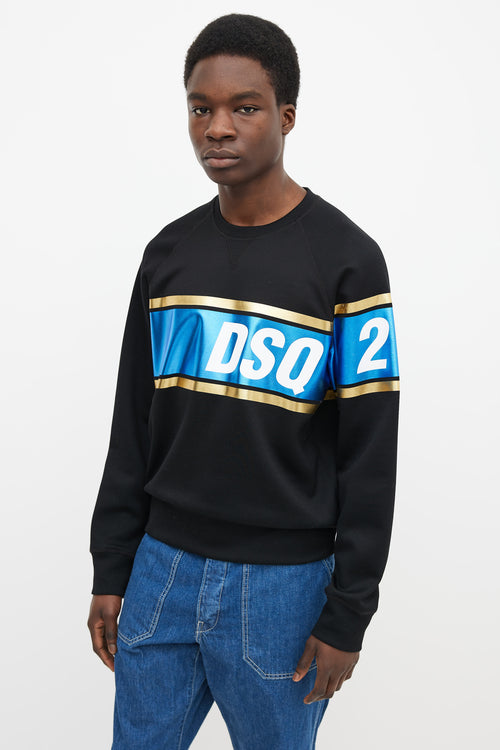 Dsquared4 Black, Blue 
Gold-Tone Stripe Sweater