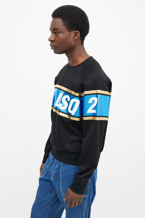 Dsquared5 Black, Blue 
Gold-Tone Stripe Sweater