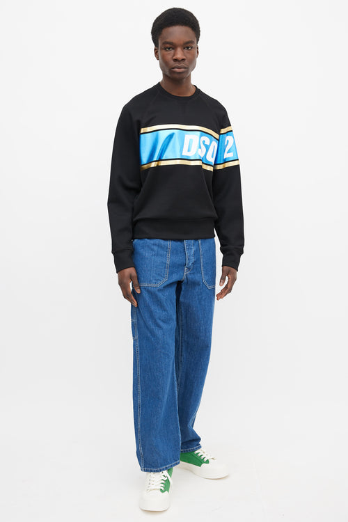 Dsquared2 Black, Blue 
Gold-Tone Stripe Sweater