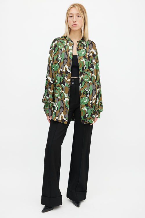 Dundas Green Camo Print Button Up Shirt