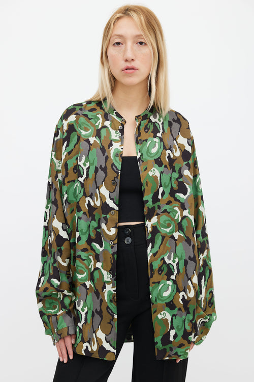 Dundas Green Camo Print Button Up Shirt