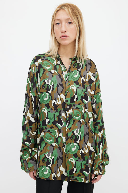 Dundas Green Camo Print Button Up Shirt