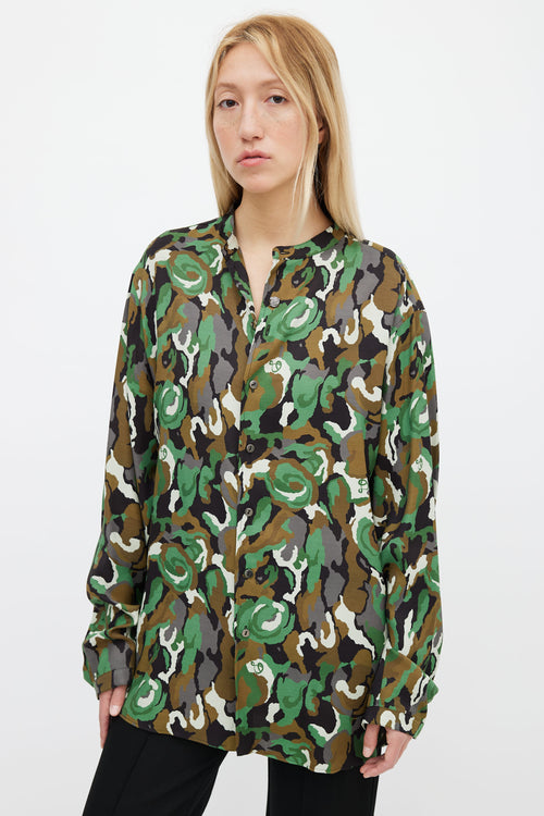 Dundas Green Camo Print Button Up Shirt