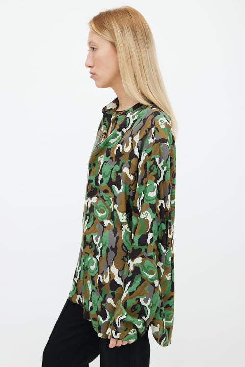 Dundas Green Camo Print Button Up Shirt