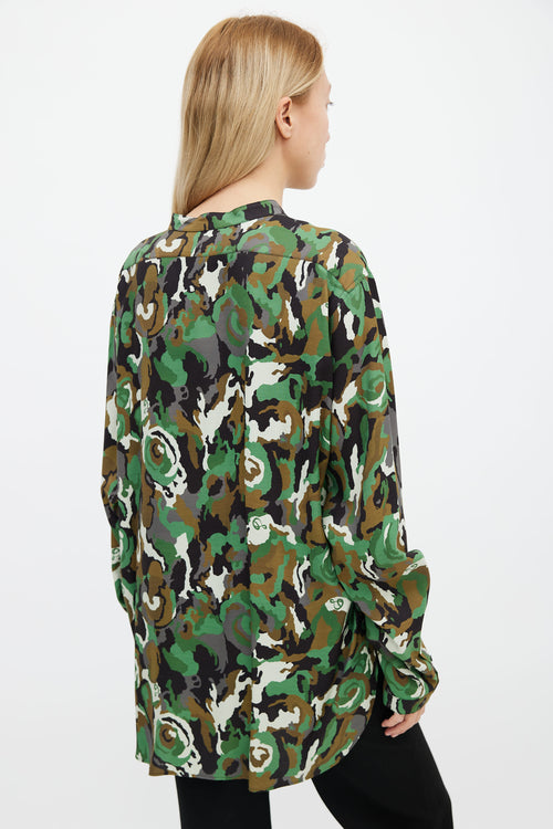 Dundas Green Camo Print Button Up Shirt