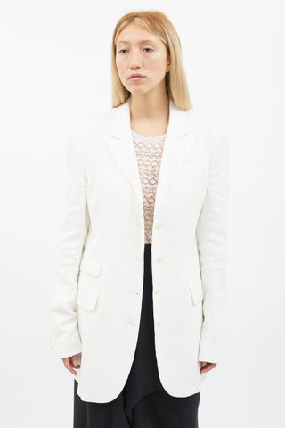 Eckhaus Latta White Linen Studio Blazer