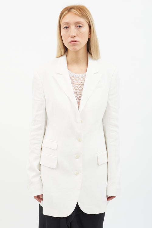 Eckhaus Latta White Linen Studio Blazer