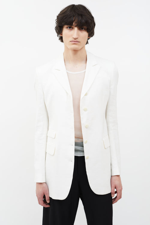 Eckhaus Latta White Linen Studio Blazer