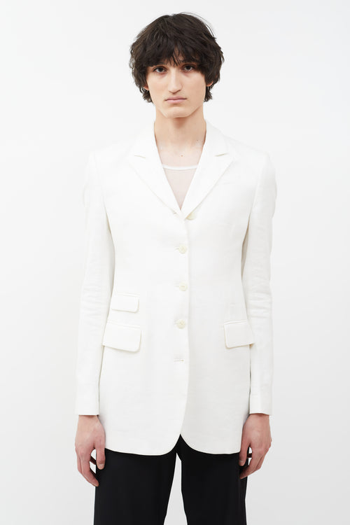 Eckhaus Latta White Linen Studio Blazer