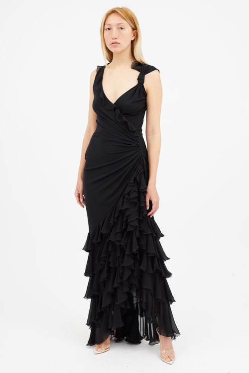 Emanuel Ungaro Black Ruffle Maxi Dress