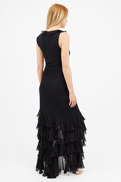 Emanuel Ungaro Black Ruffle Maxi Dress