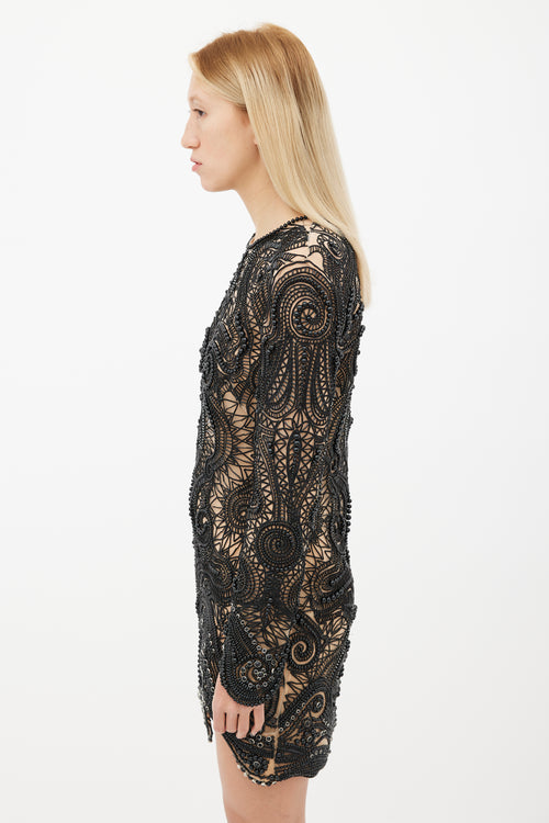 Emilio Pucci Black Bead Embellished Mesh Dress