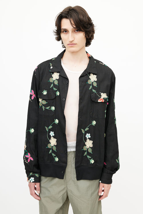 Engineered Garments Black 
Multicolour Floral Embroidered Shirt