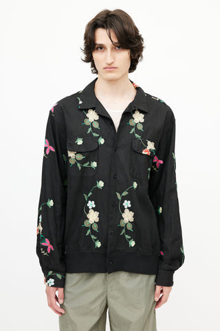 Engineered Garments Black 
Multicolour Floral Embroidered Shirt