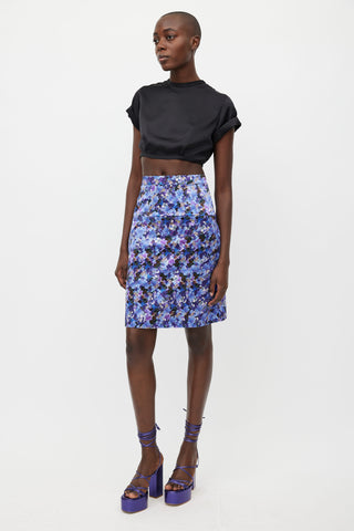 Erdem Blue 
Multicolour Floral Silk Skirt