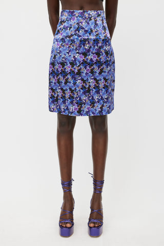 Erdem Blue 
Multicolour Floral Silk Skirt