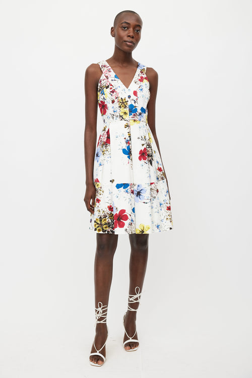 Erdem White 
Multicolour Floral Pleated Dress