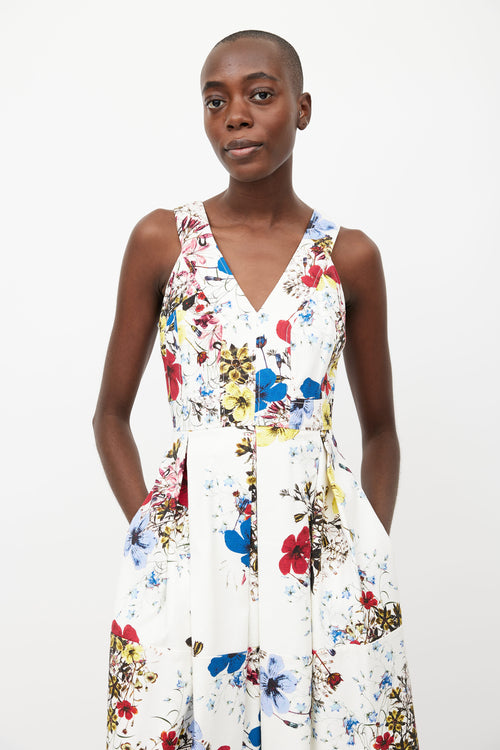 Erdem White 
Multicolour Floral Pleated Dress