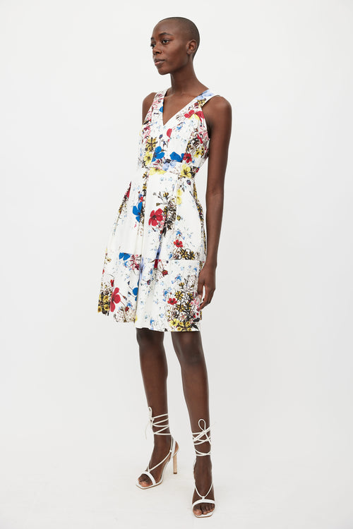 Erdem White 
Multicolour Floral Pleated Dress